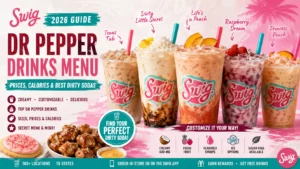 Swig Dr Pepper drinks menu highlighting a variety of unique beverage options and their enticing descriptions.