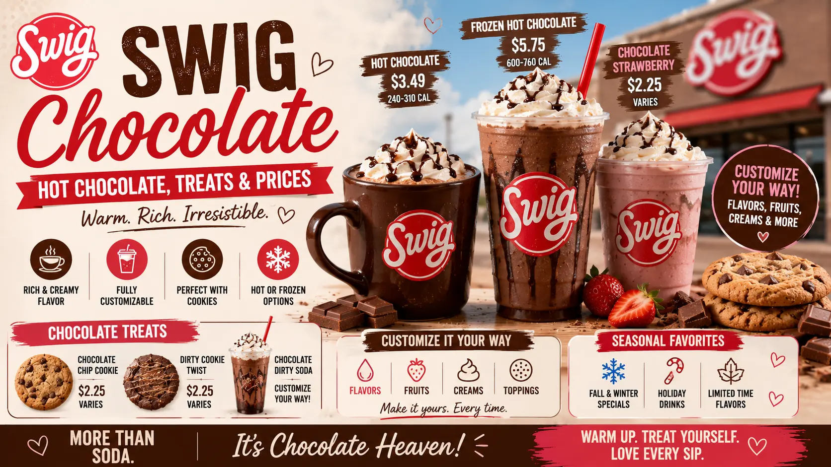 An assortment of Swig chocolate treats, featuring various flavors and styles, creating a delightful chocolate heaven.