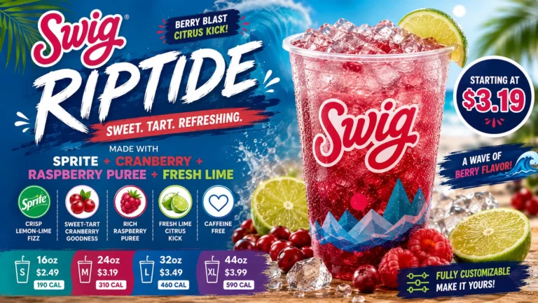 Swig Ripide drink menu template showcasing a selection of drinks with a modern layout and vibrant colors.
