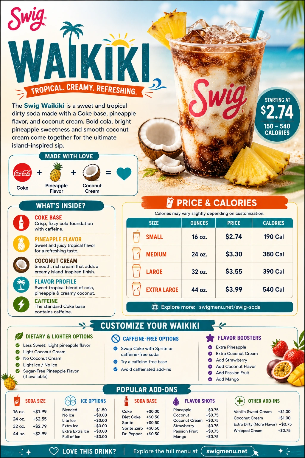 A detailed view of the Swiggy Waikiki menu featuring diverse culinary options and beverages.