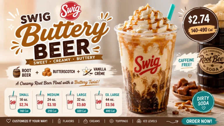 Swig Buttery Beer ad showcasing a chilled beer glass with a creamy head, highlighting its smooth taste and appeal.
