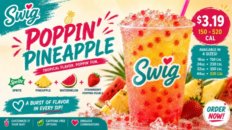 Swig Poppin' Pineapple drink in a vibrant can, showcasing tropical design and refreshing beverage appeal.