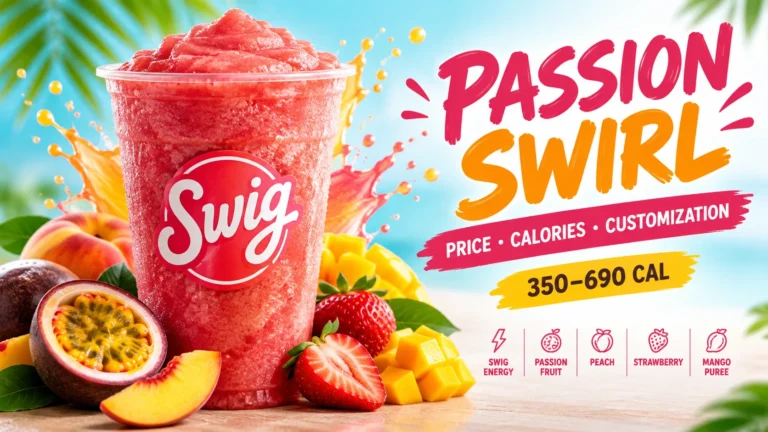 A vibrant swirl of colors representing the Swig Passion drink, showcasing its refreshing and fruity appeal.