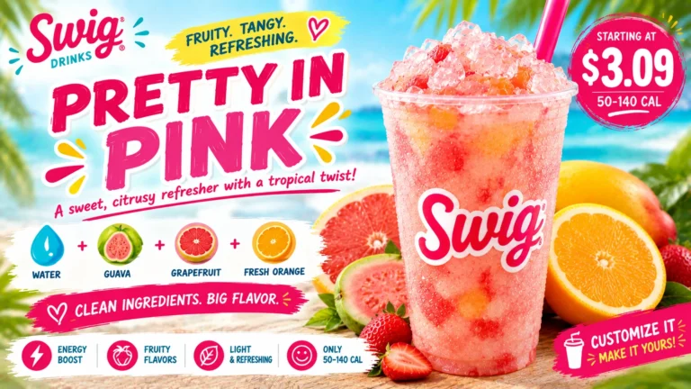 Promotional image for Swiggy "Pretty in Pink" campaign showcasing pink-themed visuals and marketing elements.