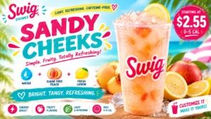 Swiggy introduces Sandy Cheeks, a refreshing summer drink, featuring vibrant packaging and a tropical theme.