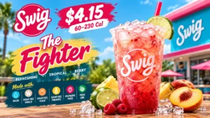 Swig the Fighter depicted in an action pose, emphasizing his strength and readiness for battle in a vibrant environment.
