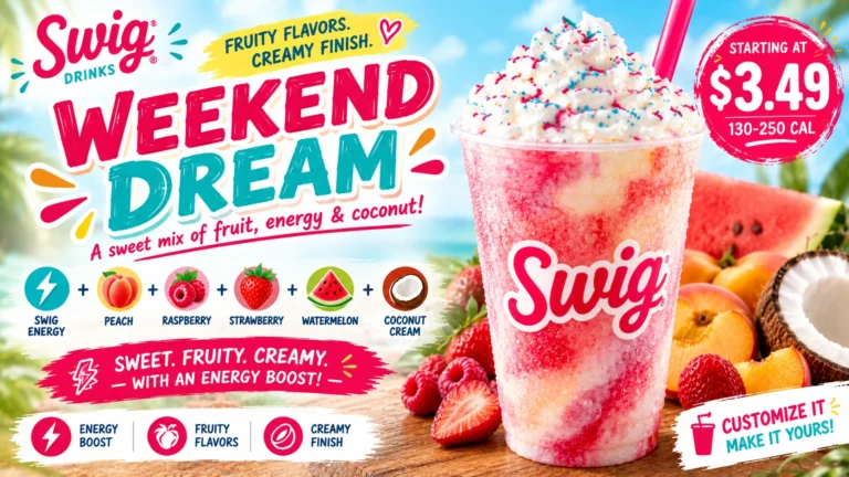A refreshing Swig beverage with bright colors and decorative elements, ideal for enjoying during a weekend outing.